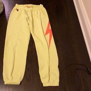 Yellow lightning bolt aviator nation sweatpants